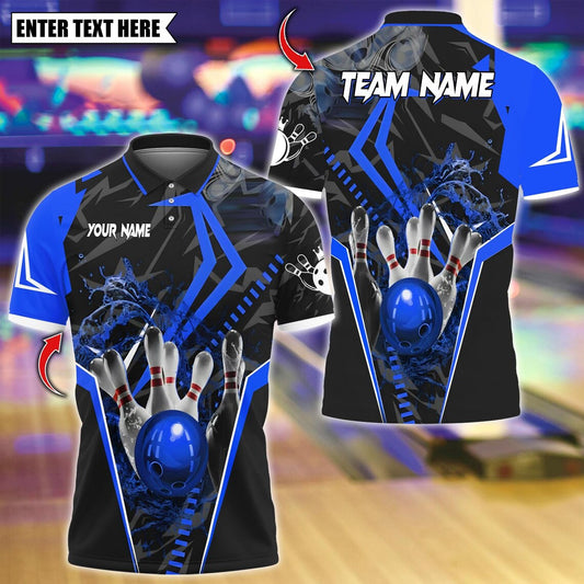 BlueJose Bowling And Pins Water and Smoke Sport Design Customized Name, Team Name 3D Shirt (5 Colors)