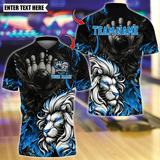 BlueJose Bowling And Pins White Lion King Customized Name, Team Name 3D Shirt (4 Colors)