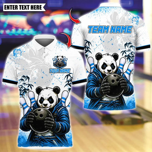 BlueJose Bowling And Pins Master Panda Customized Name, Team Name 3D Shirt (4 Colors)