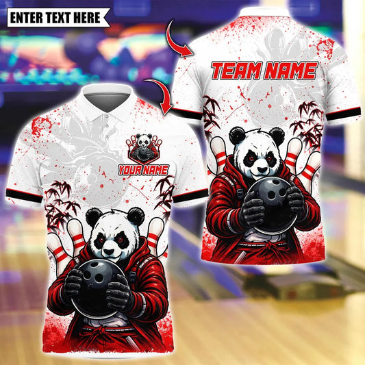 BlueJose Bowling And Pins Master Panda Customized Name, Team Name 3D Shirt (4 Colors)