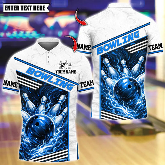 BlueJose Bowling And Pins Flaming Bowling Tournament Design Customized Name, Team Name 3D Shirt (4 Colors)