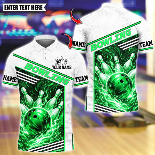 BlueJose Bowling And Pins Flaming Bowling Tournament Design Customized Name, Team Name 3D Shirt (4 Colors)