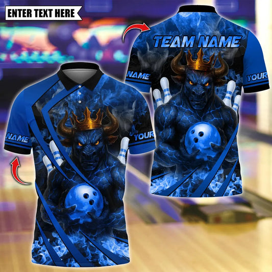 BlueJose Bowling And Pins Flame King Bull Customized Name, Team Name 3D Shirt (4 Colors)