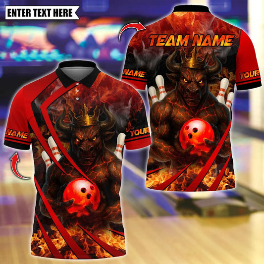 BlueJose Bowling And Pins Flame King Bull Customized Name, Team Name 3D Shirt (4 Colors)