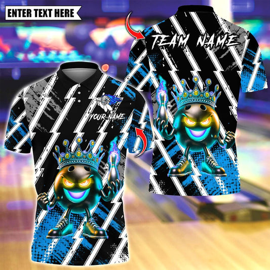 BlueJose Bowling And Pins King Bowling Lightning Black White Flame Crown Customized Name, Team Name 3D Shirt (4 Colors)