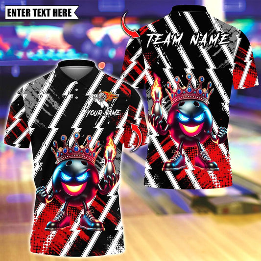 BlueJose Bowling And Pins King Bowling Lightning Black White Flame Crown Customized Name, Team Name 3D Shirt (4 Colors)