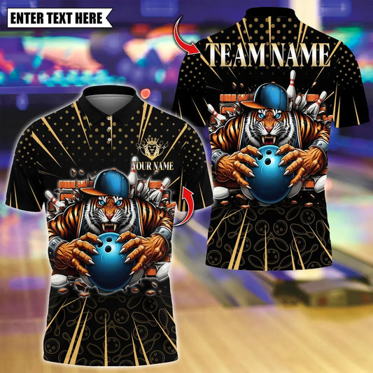 BlueJose Bowling And Pins Cool Tiger Bowling Design Customized Name, Team Name 3D Shirt (4 Colors)