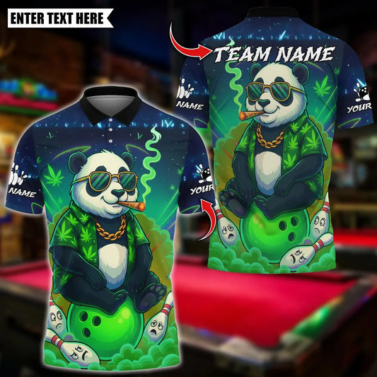 BlueJose Bowling And Pins Panda 420 Smoking Neon Design Customized Name, Team Name 3D Shirt (4 Colors)