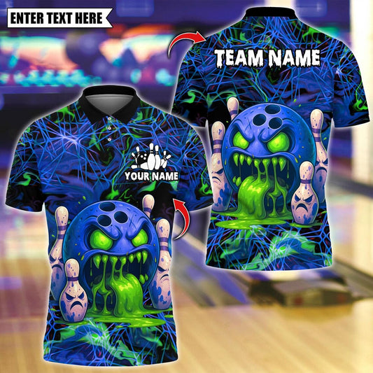 BlueJose Bowling And Pins Angry Zombies Bowling Ball Design Customized Name, Team Name 3D Shirt (4 Colors)