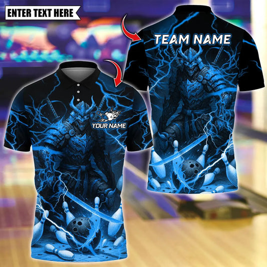 BlueJose Bowling And Pins Oni Samurai Warrior Customized Name, Team Name 3D Shirt (4 Colors)