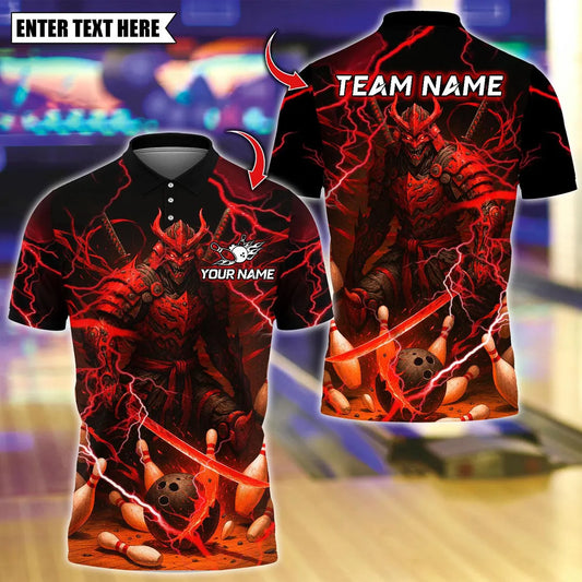 BlueJose Bowling And Pins Oni Samurai Warrior Customized Name, Team Name 3D Shirt (4 Colors)