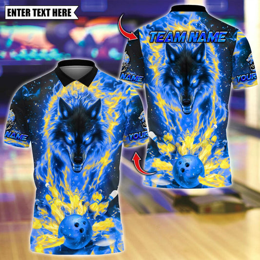 BlueJose Bowling And Pins Menacing Flaming Wolf Customized Name, Team Name 3D Shirt (4 Colors)