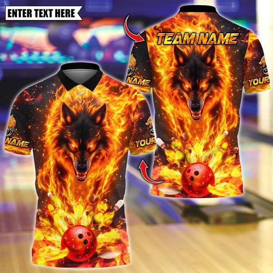 BlueJose Bowling And Pins Menacing Flaming Wolf Customized Name, Team Name 3D Shirt (4 Colors)
