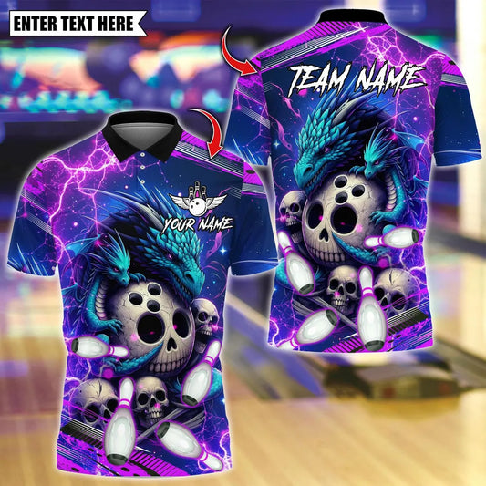 BlueJose Bowling And Pins Dragon Mother And Child With Skull Bowling Design Customized Name, Team Name 3D Shirt (4 Colors)