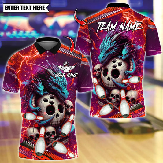 BlueJose Bowling And Pins Dragon Mother And Child With Skull Bowling Design Customized Name, Team Name 3D Shirt (4 Colors)