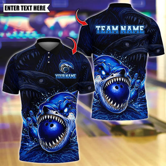 BlueJose Bowling And Pins Angry Shark And Pins Customized Name, Team Name 3D Shirt (4 Colors)