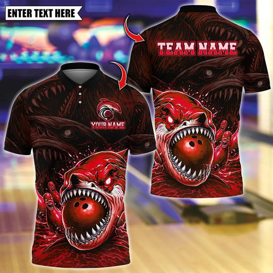BlueJose Bowling And Pins Angry Shark And Pins Customized Name, Team Name 3D Shirt (4 Colors)
