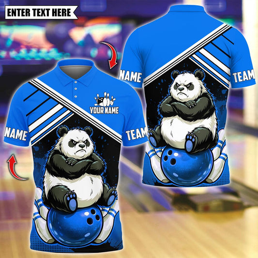 BlueJose Bowling And Pins Angry Panda On Ball Customized Name, Team Name 3D Shirt (4 Colors)