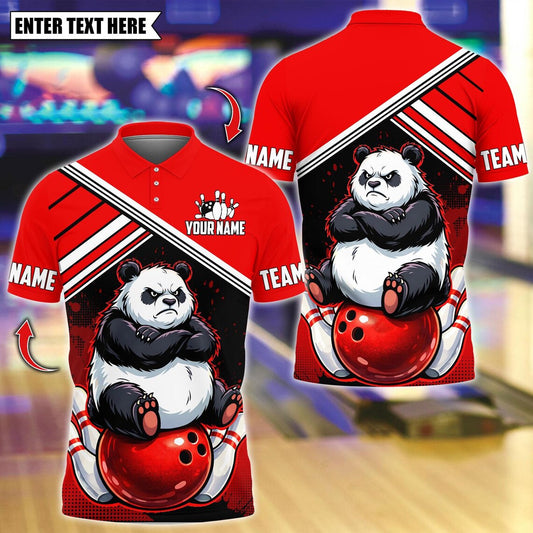 BlueJose Bowling And Pins Angry Panda On Ball Customized Name, Team Name 3D Shirt (4 Colors)