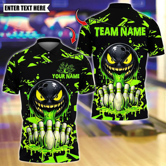 BlueJose Bowling And Pins Scary Dripping Face Customized Name, Team Name 3D Shirt (4 Colors)