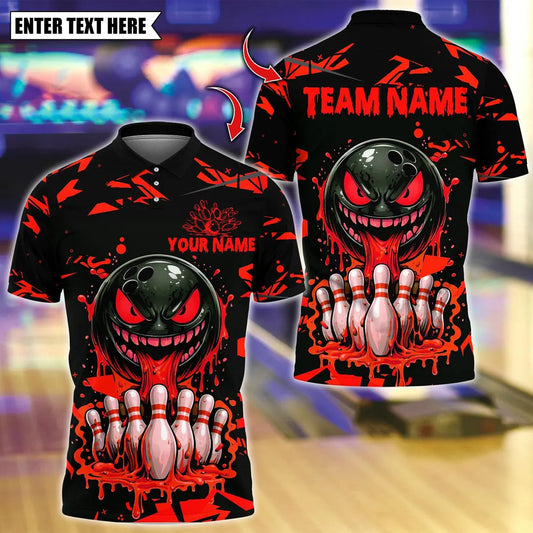 BlueJose Bowling And Pins Scary Dripping Face Customized Name, Team Name 3D Shirt (4 Colors)