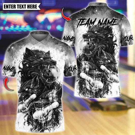 BlueJose Bowling And Pins Angry Wolf Dripping Blood Customized Name, Team Name 3D Shirt (4 Colors)