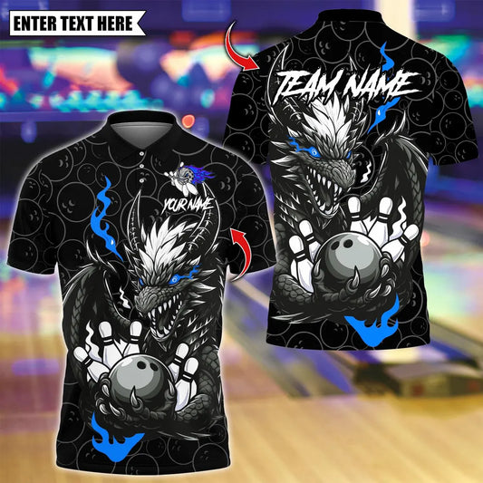 BlueJose Bowling And Pins Black Dragon Strike Power Customized Name, Team Name 3D Shirt (4 Colors)