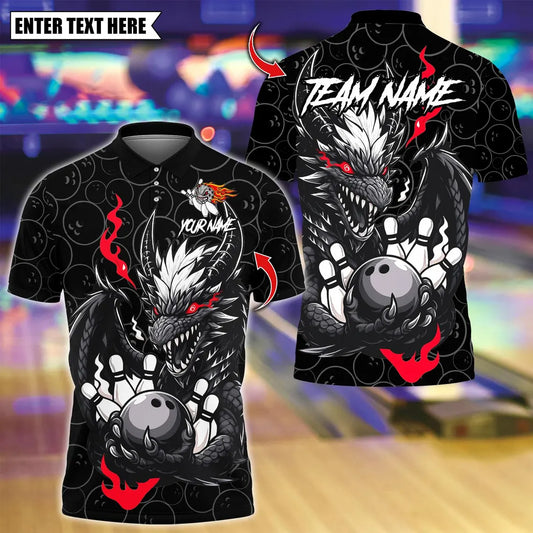 BlueJose Bowling And Pins Black Dragon Strike Power Customized Name, Team Name 3D Shirt (4 Colors)