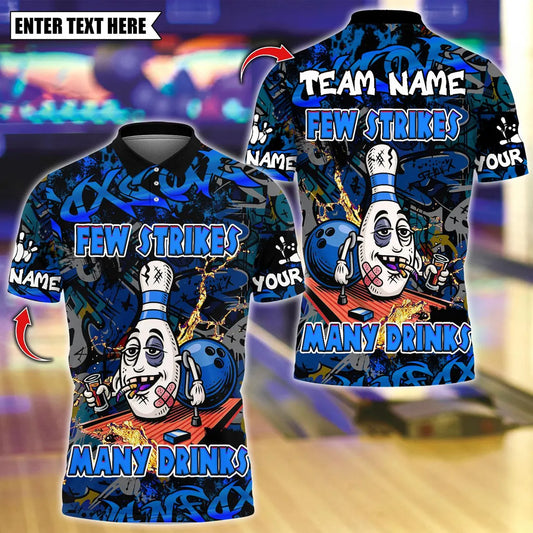 BlueJose Bowling And Pins Few Strike Many Drinks Customized Name, Team Name 3D Shirt (4 Colors)