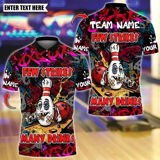 BlueJose Bowling And Pins Few Strike Many Drinks Customized Name, Team Name 3D Shirt (4 Colors)