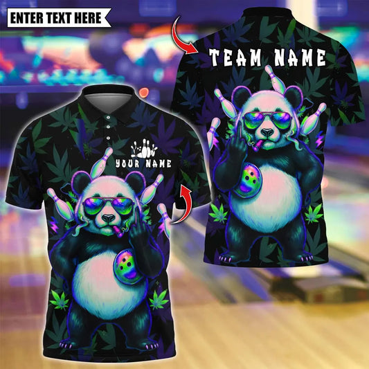 BlueJose Bowling And Pins Panda 420 Leaf Neon Glow Design Customized Name, Team Name 3D Shirt (4 Colors)