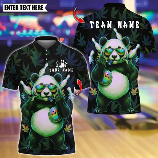 BlueJose Bowling And Pins Panda 420 Leaf Neon Glow Design Customized Name, Team Name 3D Shirt (4 Colors)