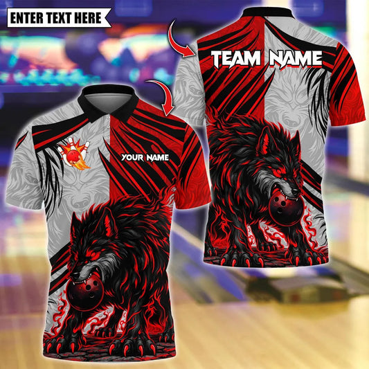 BlueJose Bowling And Pins Flame Wolf Dark Scratch Customized Name, Team Name 3D Shirt (4 Colors)