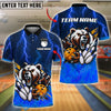 BlueJose Bowling Ball & Pins Thunder Bear Flame Customized Name, Team Name 3D Shirt (4 Colors)