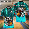 BlueJose Bowling Ball & Pins Thunder Bear Flame Customized Name, Team Name 3D Shirt (4 Colors)