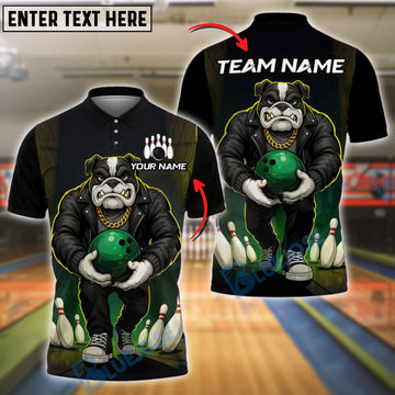 BlueJose Bowling Gangster Bulldog Black Jacket Personalized Name, Team Name 3D Shirt