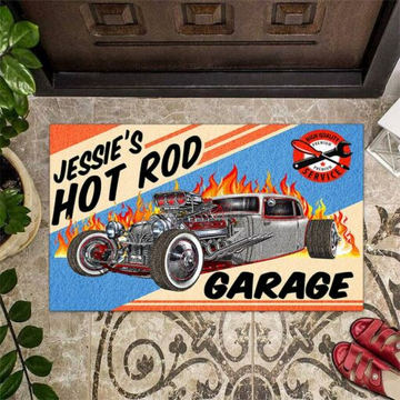 BlueJose Personalized Hot Rod Garage Kustom Kulture Door Mat