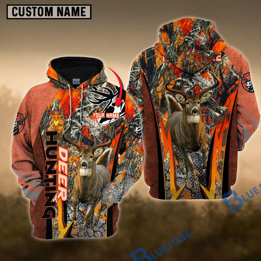 BlueJose Deer Hunting Leather Gradient Orange Camo Pattern Custom Name Shirt 3D All Over Printed Clothes