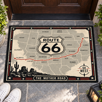 BlueJose “Go West” Route 66 Map Doormat – The Mother Road Vintage US Highway Map Welcome Mat