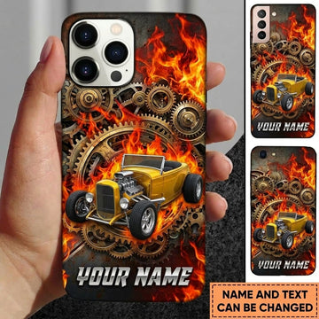 BlueJose Hot Rod T Bucket Yellow Roadster Gears Steampunk Flames Personalized Phone Case