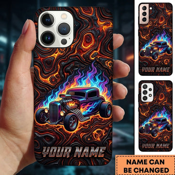 BlueJose Hot Rod T Bucket Purple Coupe Rainbow Flames Lava Texture Personalized Phone Case
