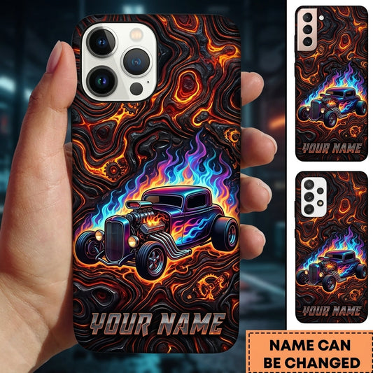 BlueJose Hot Rod T Bucket Purple Coupe Rainbow Flames Lava Texture Personalized Phone Case
