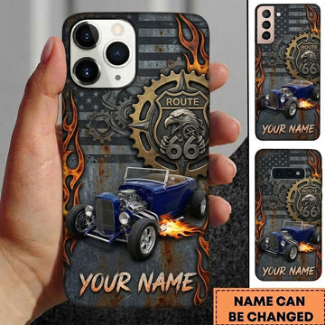 BlueJose Hot Rod T Bucket Route 66 Eagle Gears American Flag Flames Personalized Phone Case