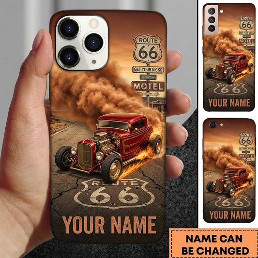 BlueJose Hot Rod T Bucket Red Coupe Route 66 Desert Dust Motel Sign Personalized Phone Case