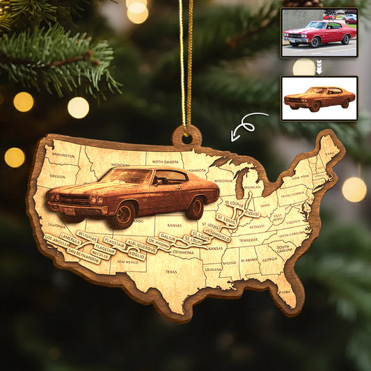 Bluejose Custom Photo Route 66 Wooden Ornament Gift For Car Lovers