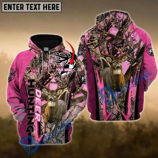 BlueJose Deer Hunting Leather Gradient Pink Camo Pattern Custom Name Shirt 3D All Over Printed Clothes