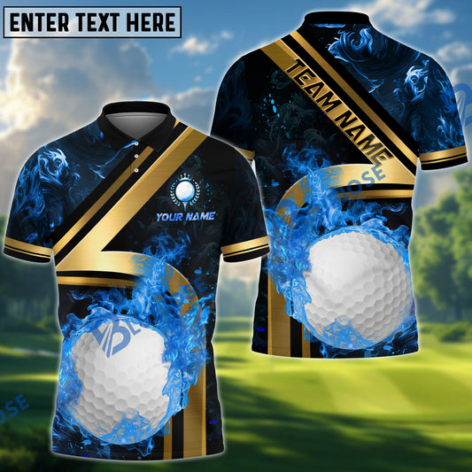 BlueJose Golf Metal Flame Premium Customized Name, Team Name 3D Shirts (4 Colors)