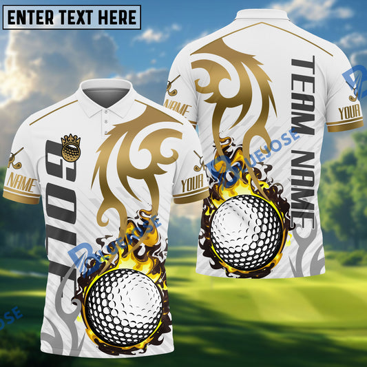 BlueJose Golf Fire Premium Ball Pattern Customized Name, Team Name 3D Shirts (4 Colors)