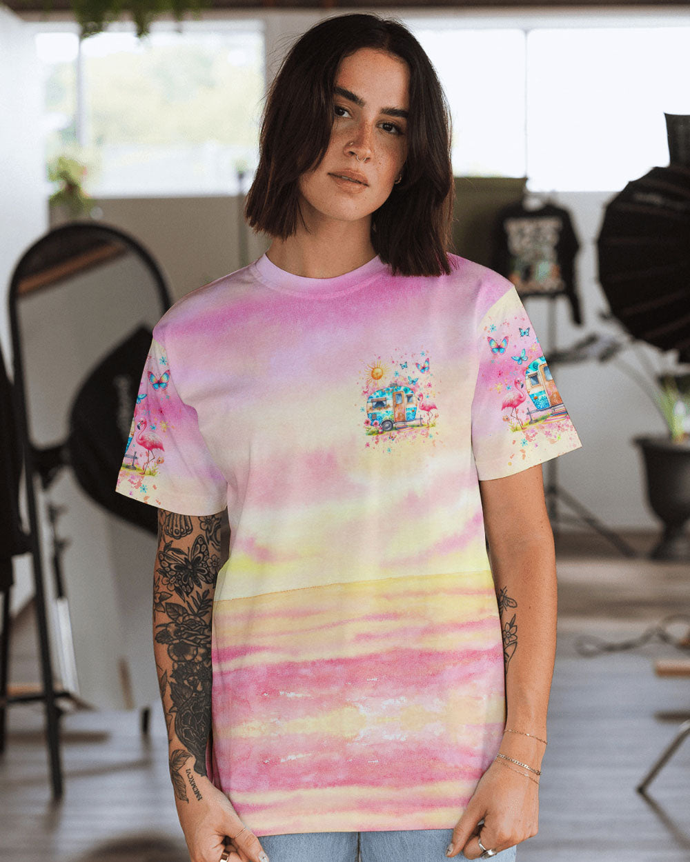 HAPPY CAMPER FLAMINGO ALL OVER PRINT - YHHG2305241
