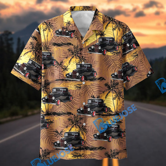 Bluejose Vintage 1932 Ford Coupe Hot Rod Classic Car Tropical Sunset Hawaiian Shirt